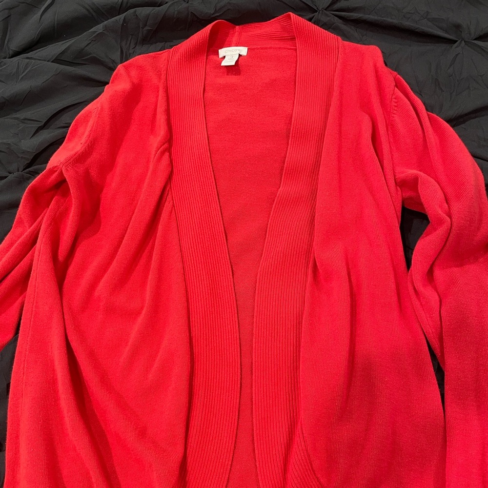 Chico‘s chili red cardigan sweater size 3
